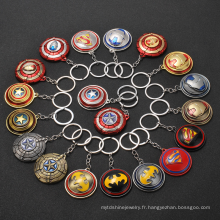 2021 Vente chaude Spinning Shield Heroes Ironman Spiderman Captain America Pendentif Keychain Key Ring Charm